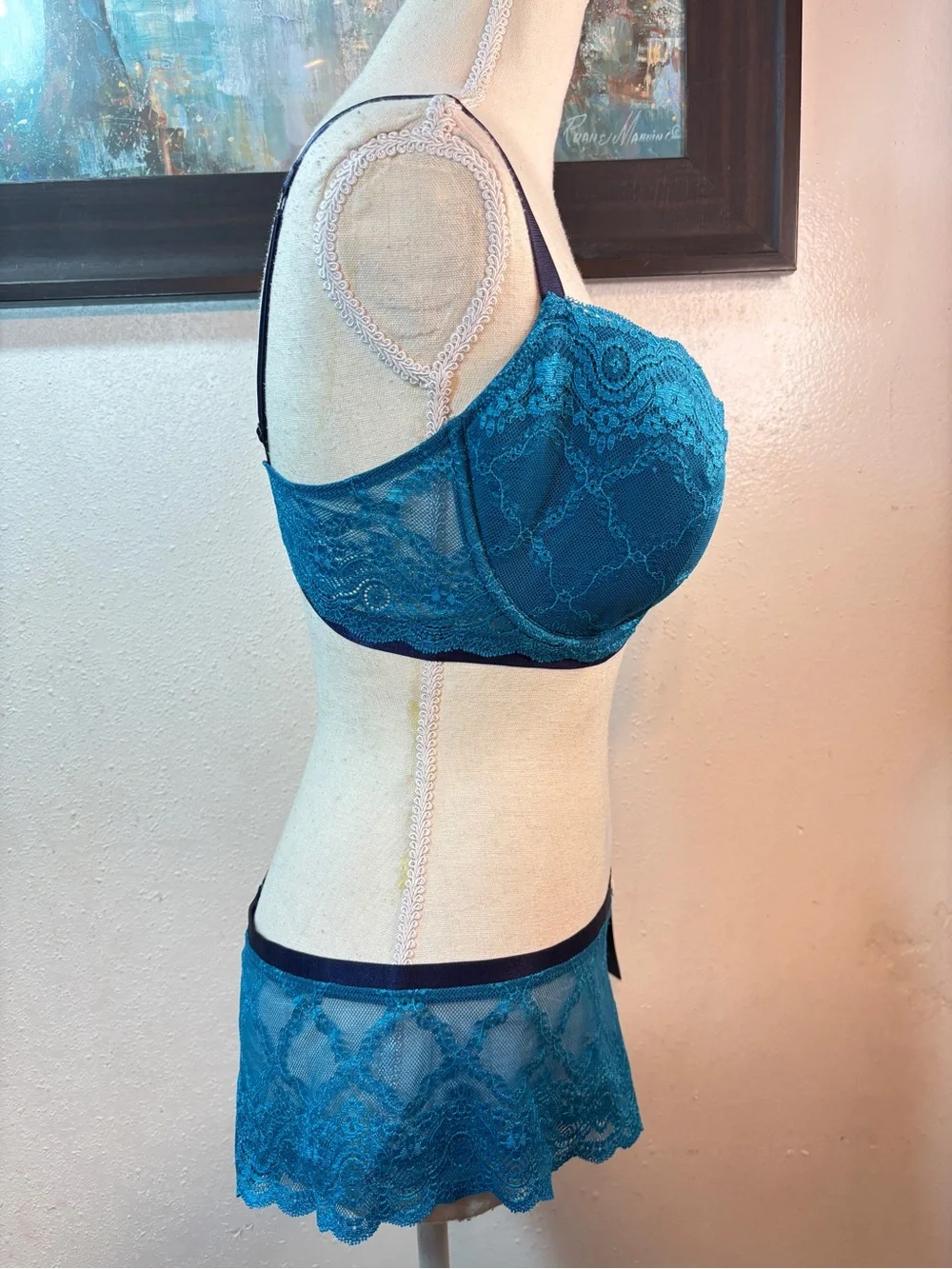 Teal Lace Underwire Bra & Lace Briefs - Supportive Women's Intimates